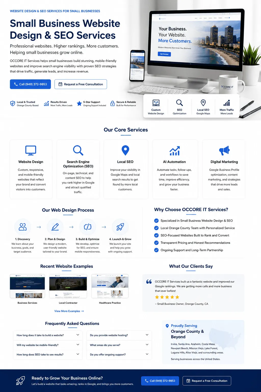 OCCORE IT Services small business website design, SEO, local SEO, and AI automation services