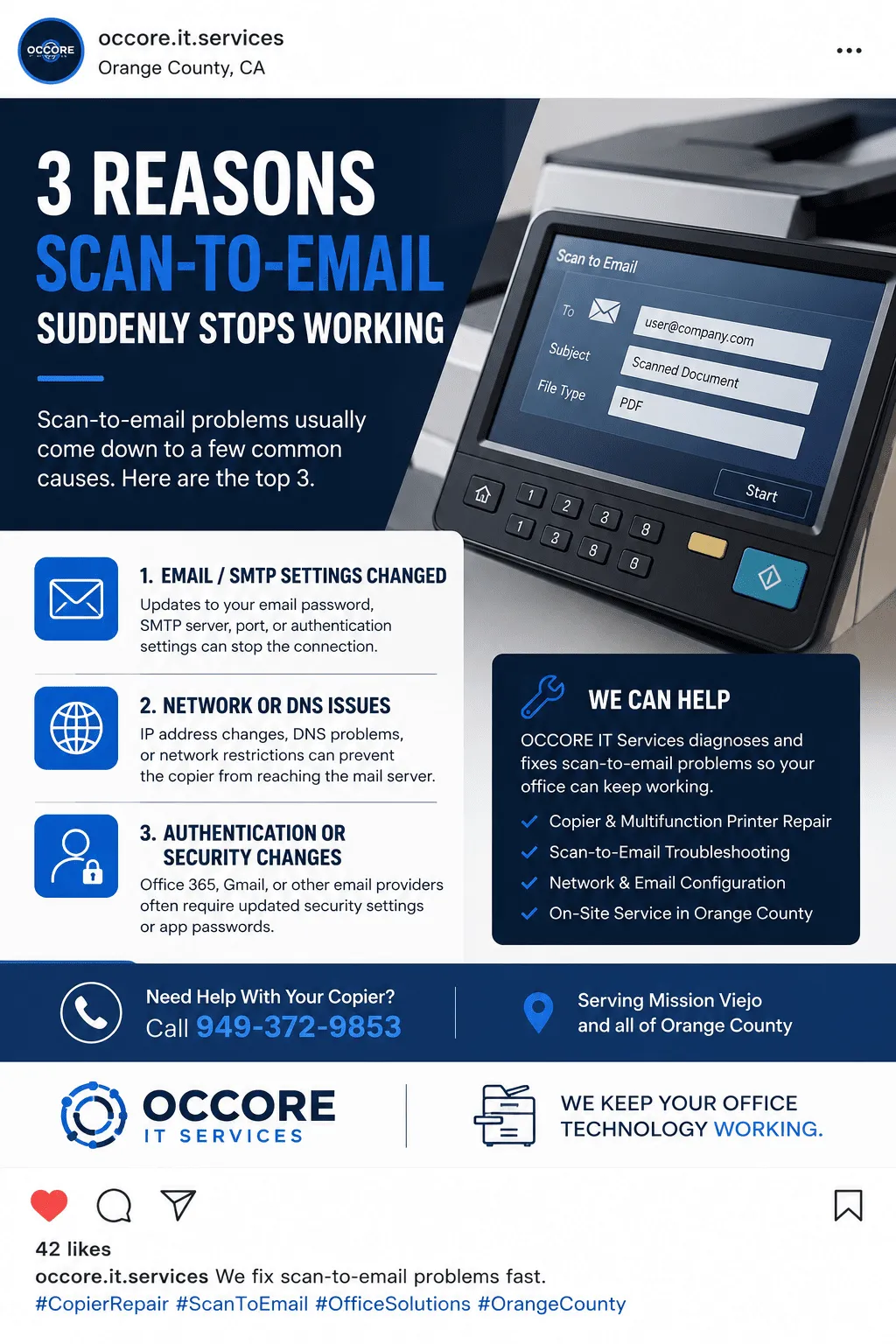 3 reasons scan-to-email suddenly stops working on office copiers